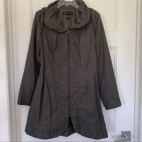 INC - Grey Belted Jacket with Ruffle detail - Size L - Picture 3 of 15